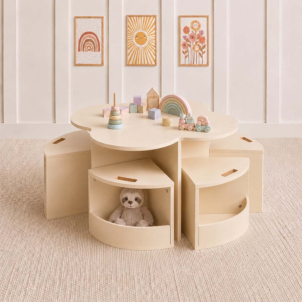 Baninni Tafel met 4 Stoelen voor Kinderen Cloudy Zand
