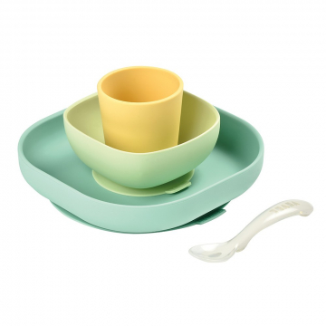 Béaba Set de Vaisselle Silicone Repas Bébé avec Ventouse Jaune