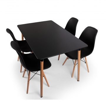 BAM-Meubel Essgruppe 5-teilig Mason + Jaxx Schwarz - Esstisch mit 4 Stühle