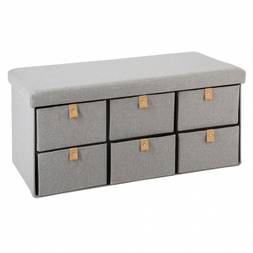 Eazy Living Velvet Pouf + Boîte de Rangement Anda avec 6 Compartiments Gris