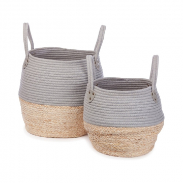 KidsDepot Panier de Rangement Set Kori Natural Gris - 2 Pièces