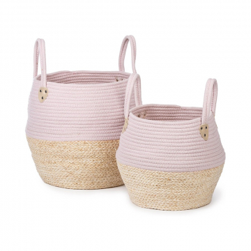 KidsDepot Panier de Rangement Set Kori Natural Rose - 2 Pièces