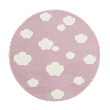 Livone Tapis Ø 133 cm Happy Rugs Sky Cloud Rose - Blanc