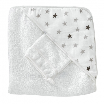 Trois Kilos Sept Cape de Bain & Gant de Toilette Stars 100 cm x 100 cm