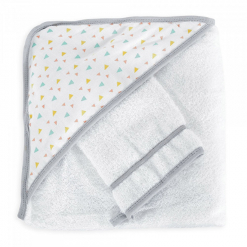 Trois Kilos Sept Cape de Bain & Gant de Toilette Triangles 100 cm x 100 cm