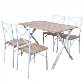 BAM-Meubel Table de Salle à Manger avec 4 Chaises Mathias Blanc