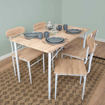 BAM-Meubel Table de Salle à Manger avec 4 Chaises Fara Blanc