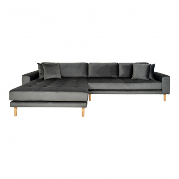 House Collection Velours Canapé d'Angle Milo Lounge Sofa Gauche Gris Foncé