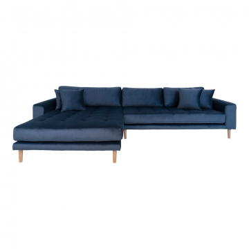House Collection Velours Canapé d'Angle Milo Lounge Sofa Gauche Bleu Foncé