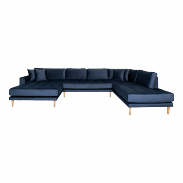 House Collection Velvet Hoekbank Milo U-Sofa met Open Linkse Hoek Donker Blauw
