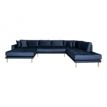 House Collection Velours Canapé d'Angle Milo U-Sofa avec Angle Gauche Ouvert Bleu Foncé