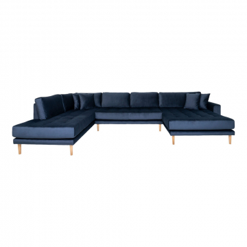 House Collection Samt Ecksofa Milo U-Sofa mit Offener Rechter Ecke Dunkelblau