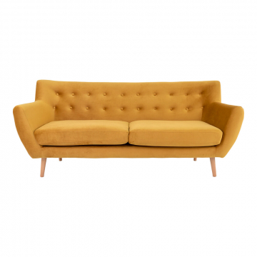 House Collection Velours Canapé 3 Places Lara Jaune Moutarde