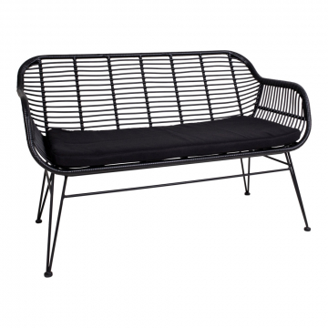 House Collection Rattan 2-Sitzer Sofa mit Sitzkissen Ester Schwarz