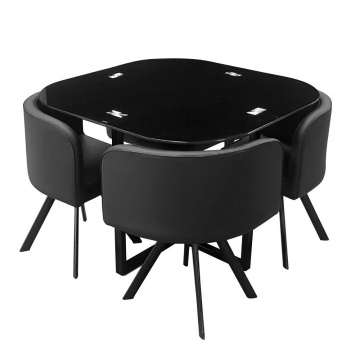 FurniStyle Eetkamerset 5-delig Agadir Zwart - Eettafel Met 4 Stoelen