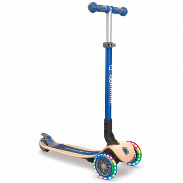 Globber Trottinette à partir de 3 Ans Primo Foldable Lights Wood Bleu