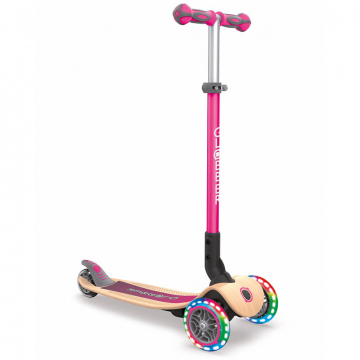 Globber Scooter Ab 3 Jahren Primo Foldable Lights Wood Rosa