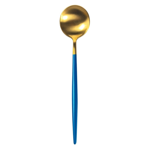 schoonmaken Diploma Zwart Gouden eetlepel kopen met blauwe handgreep? Zesso - Bama eetlepel gold blue  12 stuks