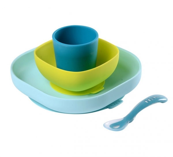 Béaba Set Repas Bébé Silicone Avec Ventouse Bleu - Zesso - Vaisselle et  couverts pour bébé et enfant