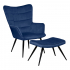 Eazy Living Fauteuil en Velours avec Repose-Pieds Tamara Bleu