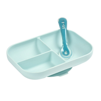 Béaba Assiette Silicone Compartimentée avec Ventouse + Cuillère Bleu